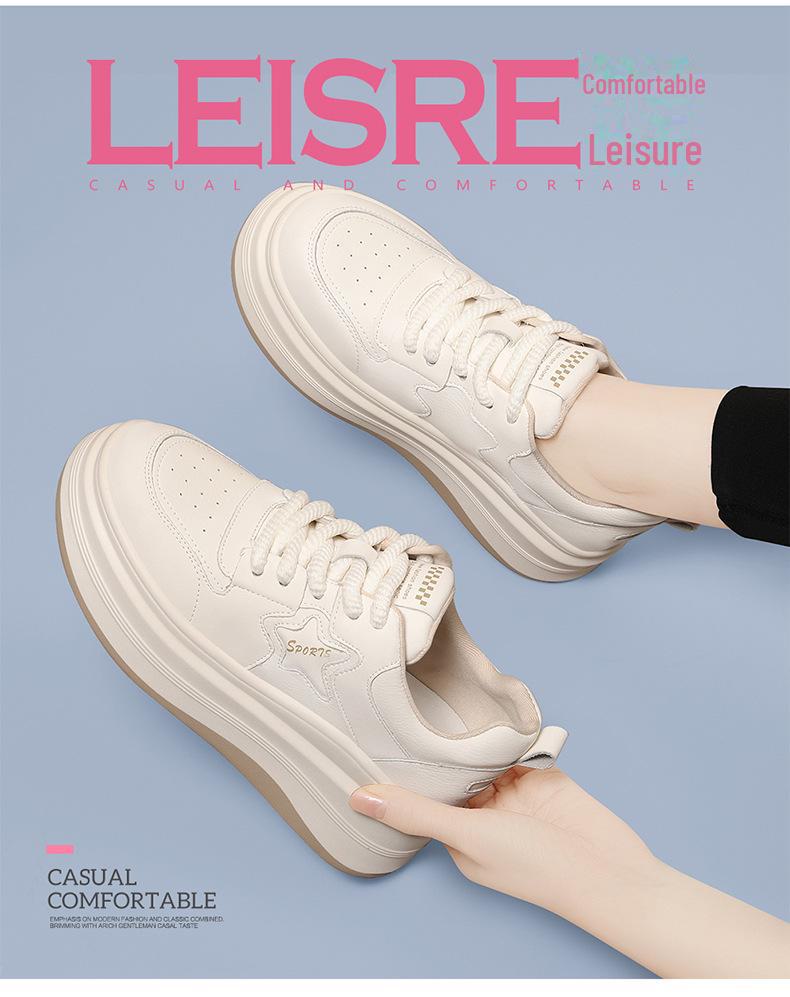 Adidași cu platformă din piele naturală pentru femei - Antiderapanți, Ușori, Casual, Versatili, Albi pentru Primăvara și Toamna 2024.