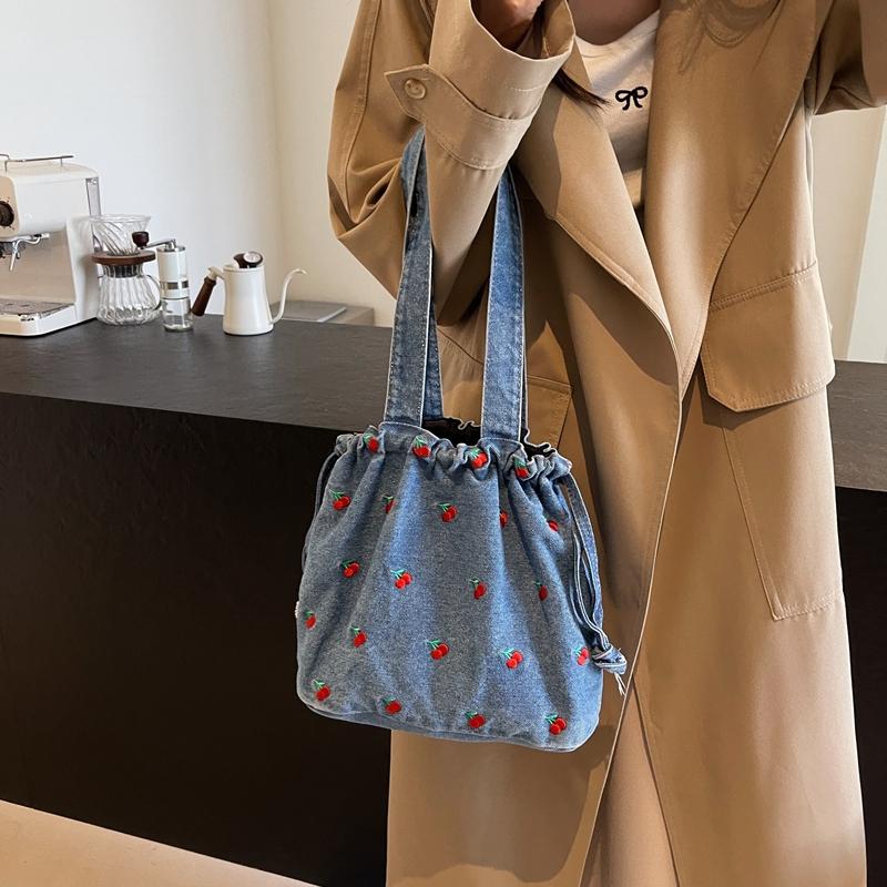 Women's Crossbody Bag Cherry Embroidery Shoulder Bag Commuter Small Tote Bag