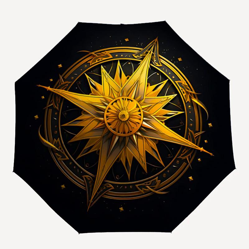 

1pcCompass Star Automatic Folding Umbrella with 8 Bones, Portable 3-Fold collapsible Compact Design On-the-Go Essential, casual outdoor acce
