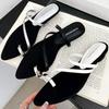Fashion Summer Narrow Band Belt Buckle Design Women Sandals Fashion Pointed Toe Metal Decoration Slide Sandals Comfortable Beach Shoes