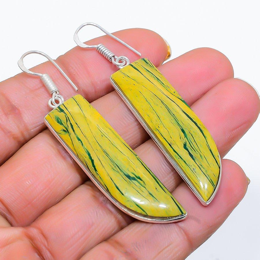 

Yellow Calsilica Gemstone 925 Sterling Silver Jewelry Earring 2.36 GK-4781