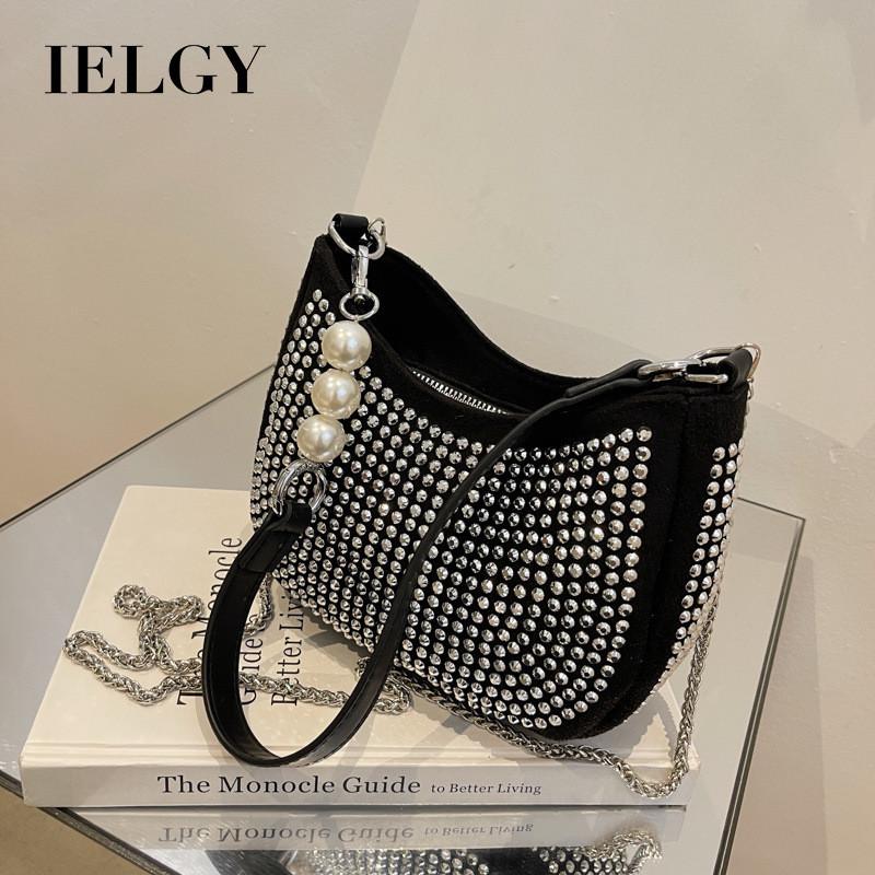 IELGY Chain Bright Diamond Female Bag Fashion Trend One-Shoulder Underarm Bag Casual Simple Diagonal Portable Female Bag