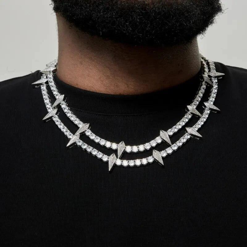 

Металлическое ожерелье со стразами в стиле хип-хоп, панк, женское и мужское, блестящий браслет с острым зубом, модные крутые ювелирные изделия