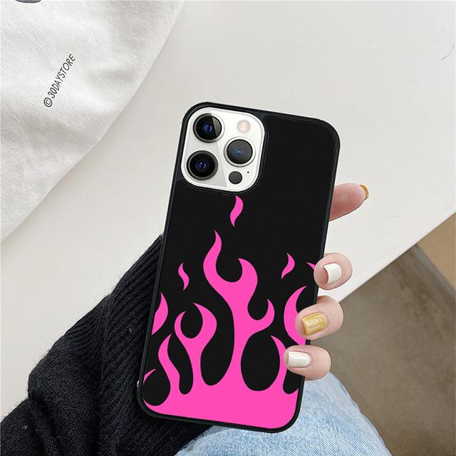 Flame Aesthetic Light Blue Fire Pink Phone Case For iPhone 17 Air 15 16 Cover  11 13 14 Pro Max 12 Plus Max XR
