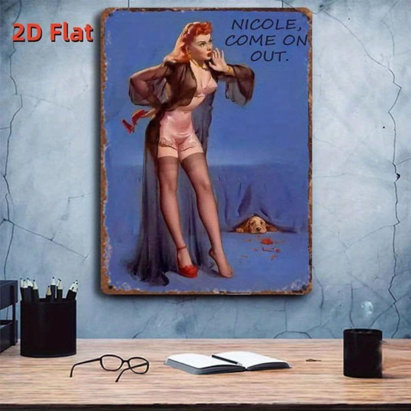 Pin-Up Girls Tin Sign, Retro Metal Wall Art