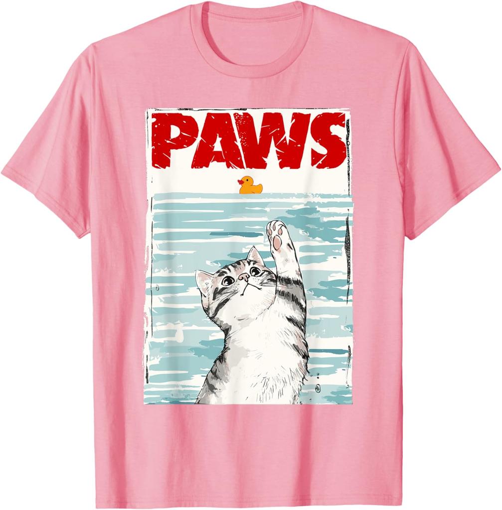 Paws Jaws Parody Cat Rubber Duck Graphic TShirt Men Women Casual Cotton Tee