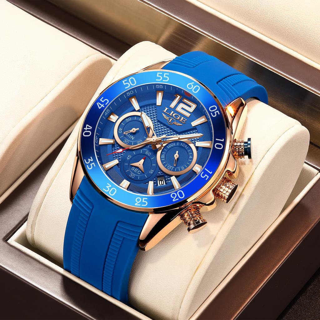 LIGE New Fashion Men Watches Luxury Men Quartz Watch Casual Silicone Band Men's Sports Watches Reloj Hombre+Box