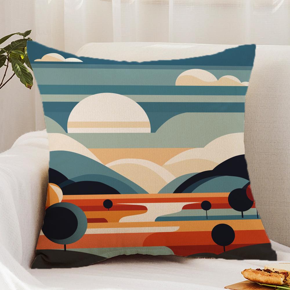 

Colorful Geometric Landscape Cushion Cover Premium Comfort Reversible Pillow Cover - Dual - Use Design for Home & Car 12x12Inch