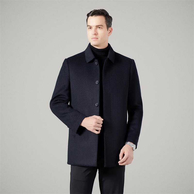 Winter Wool Coat Men's New Middle-aged Lapel Removable Down Liner Jacket Men's Double-sided Woolen Coat
