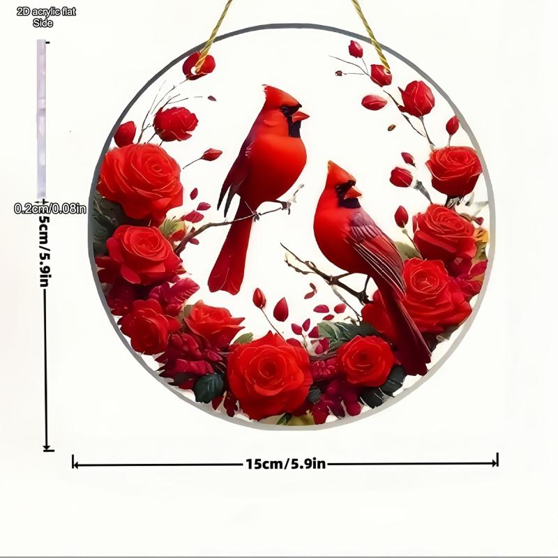 Vibrant Cardinal Bird Sun Catcher - Colorful Dyed Plastic Window Hanging Decoration, Acrylic Circular Sign, Garland Ornament, Four Seasons Decoration