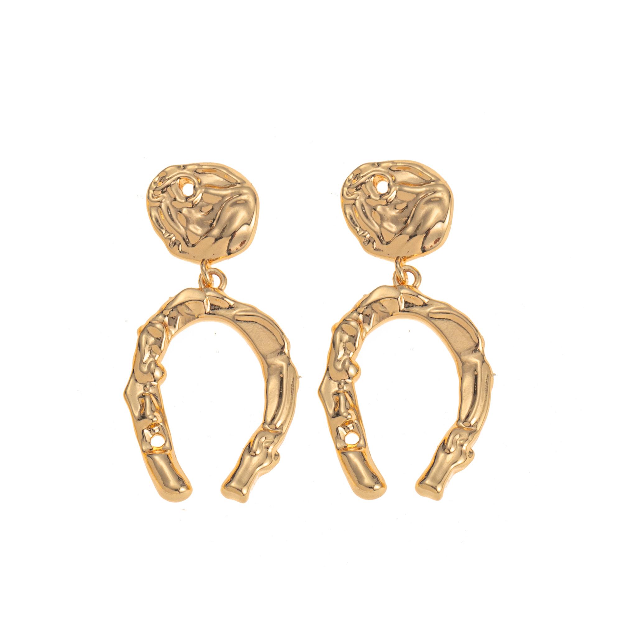 Irregular circle horseshoe earrings INS design with zircon gold electroplating 18K gold color retention