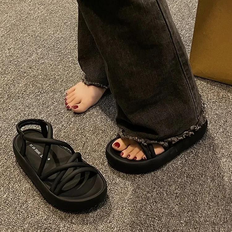 Fashion Versatile Womens Sandals Comfortable Roman Shoes Slip on Beach Shoes Thick Sole Women Shoes Summer New Zapatos Para Mujeres