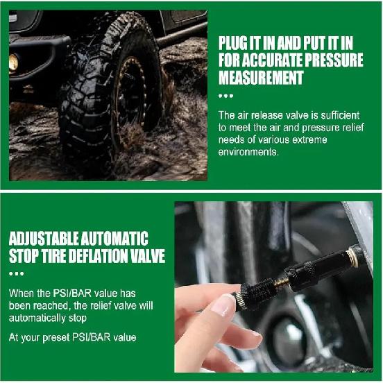 4 Pcs Automatic Tire Deflator Kit 10-30 PSI / 0.7BAR-2.1BAR Adjustable With Valve Cap Auto-Stop Air Valve for Cars Trucks Motor