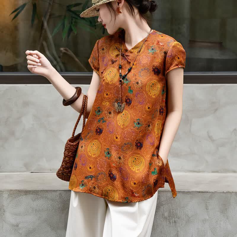 Lanse er Women s Mulberry Silk Totem Print Disc Button Shirt S