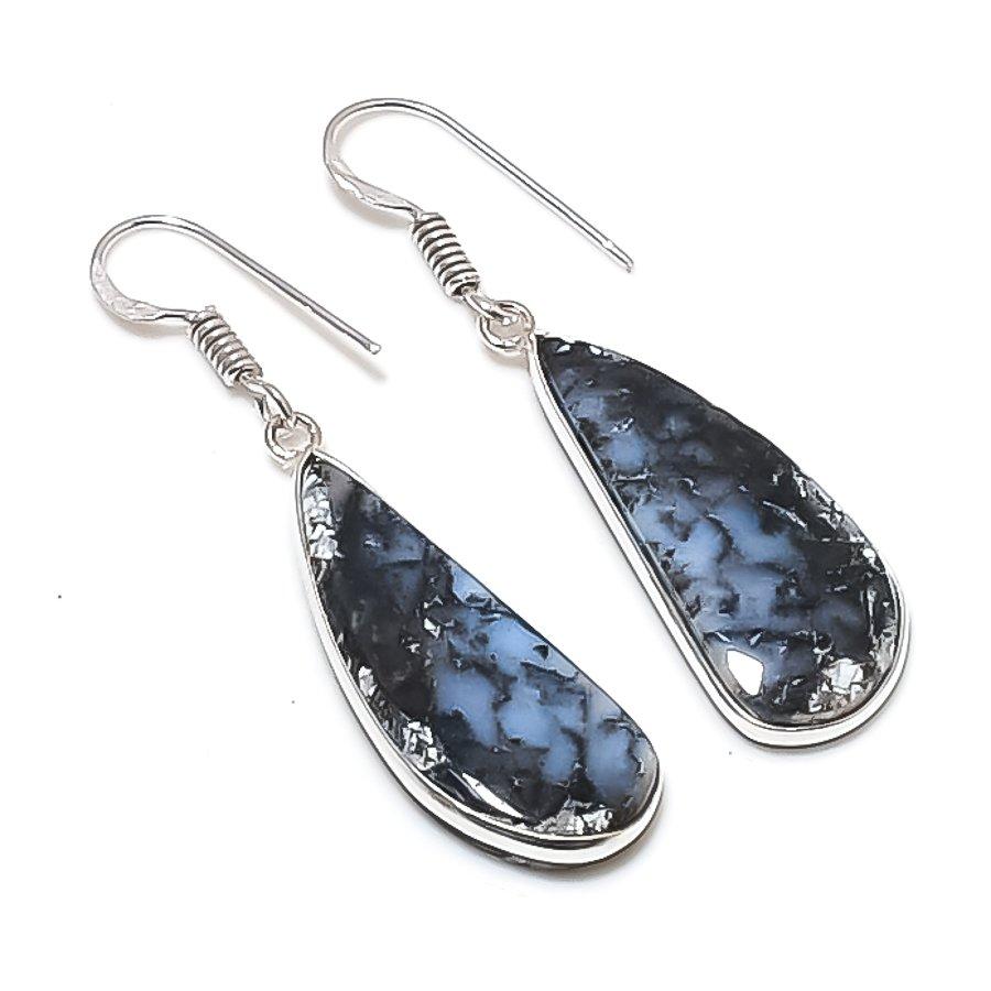 Натуральный опал дендритный драгоценный камень Серьги из серебра 925 пробы 1,89  AEE-10759