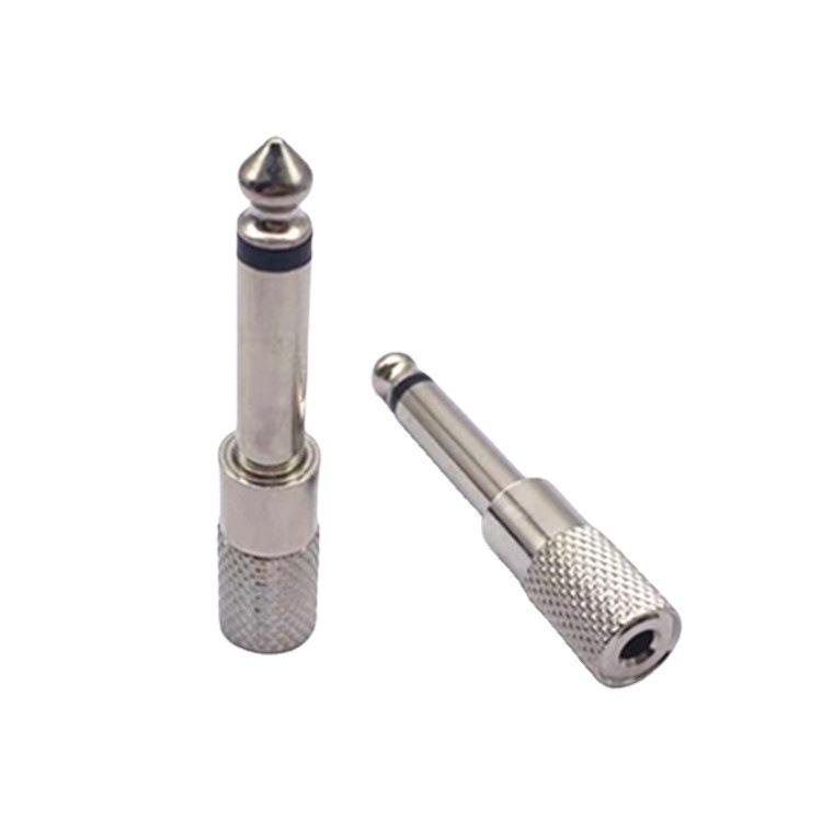 Nickel-Plated 6.35mm Male To 3.5mm Female Mono Adapter for Microphones and Headphones.