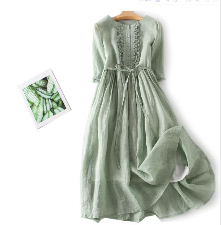 

Новое ретро платье миди с круглым вырезом, двухслойное, с завязкой на талии, из коллекции Лето 2025 2XL зелёный