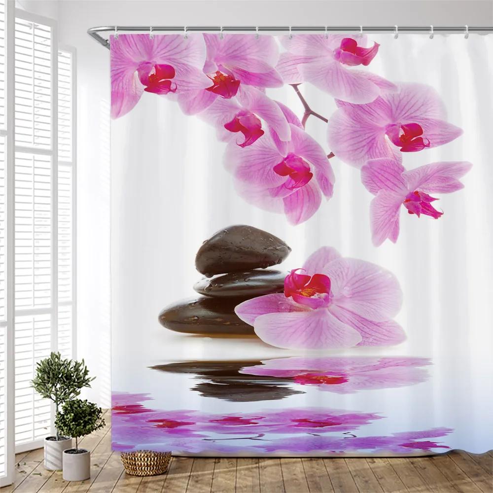 Garden Flower Shower Curtain Plant Floral Birds Leaves Zen Stone Bamboo Forest Painting Bath Accessories Bathroom Decor Curtains