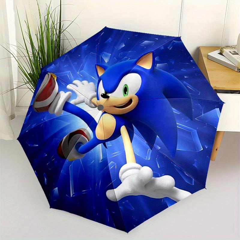 1pc Sonic the Hedgehog Automatic Opening/Closing Umbrella - Portable 3-Fold Design, 8-Bone Iron Frame Outdoor Umbrella, Ideal Gift for Fans, Trav