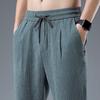 Men Ninth Pants Drawstring Elastic Waist Straight Leg Loose Solid Color Pockets Plus