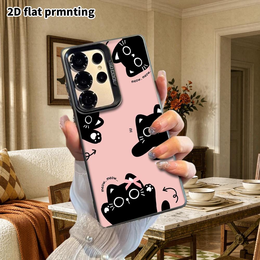 Phone Case: 2D Flat Samsung Galaxy A34 A35 M05 M06 S20 S22 S21 FE Plus 5G Protective Case, Couple Style, Pink Background with Little Black Cat, Christ