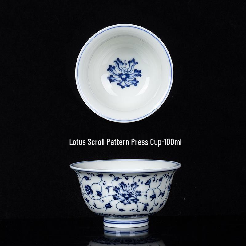 Ретро чайная чашка «Лотос» Юнлэ, сине-белая - Чашка для кунг-фу, пиала для чая 100ml