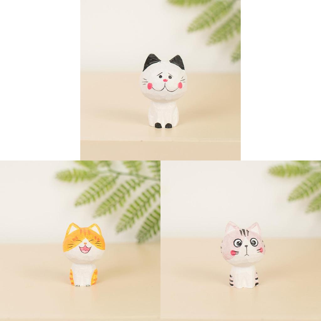 Lucky Cat Small Figurine Wooden Craft Home Office Decor Gift For Celebrations