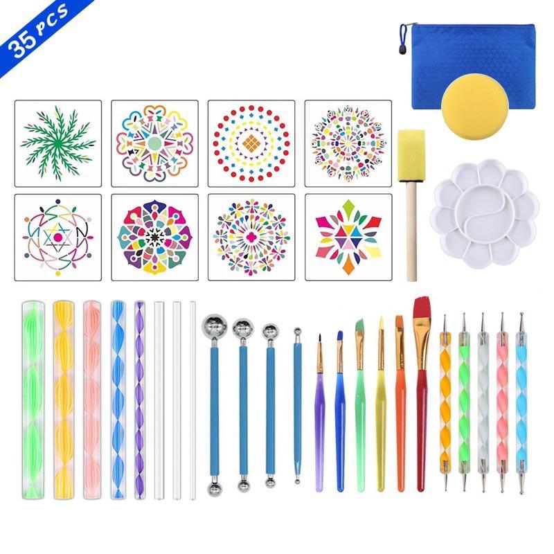 Mandala Grenzüberschreitendes Punktwerkzeug-Set mit Hohlmalvorlagen und bunten Punktierstiften