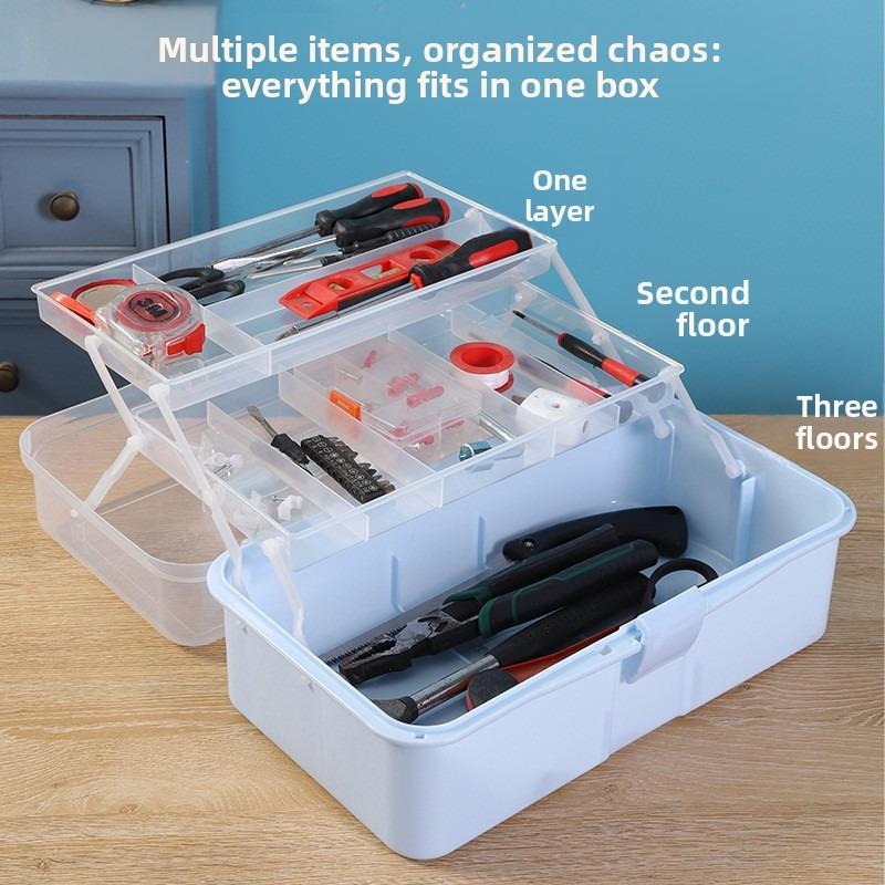 Scatola portaoggetti portatile pieghevole a tre strati, cassetta degli attrezzi per ferramenta di grande capacità, scatola per unghie, scatola portaoggetti per articoli di cancelleria e accessori artistici