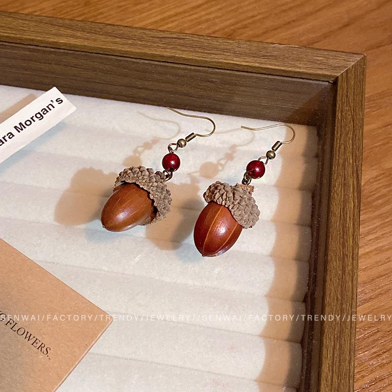 Новые китайские натуральные растительные серьги-желуди женские пусеты серьги-крючки с длинной бахромой в стиле Мори