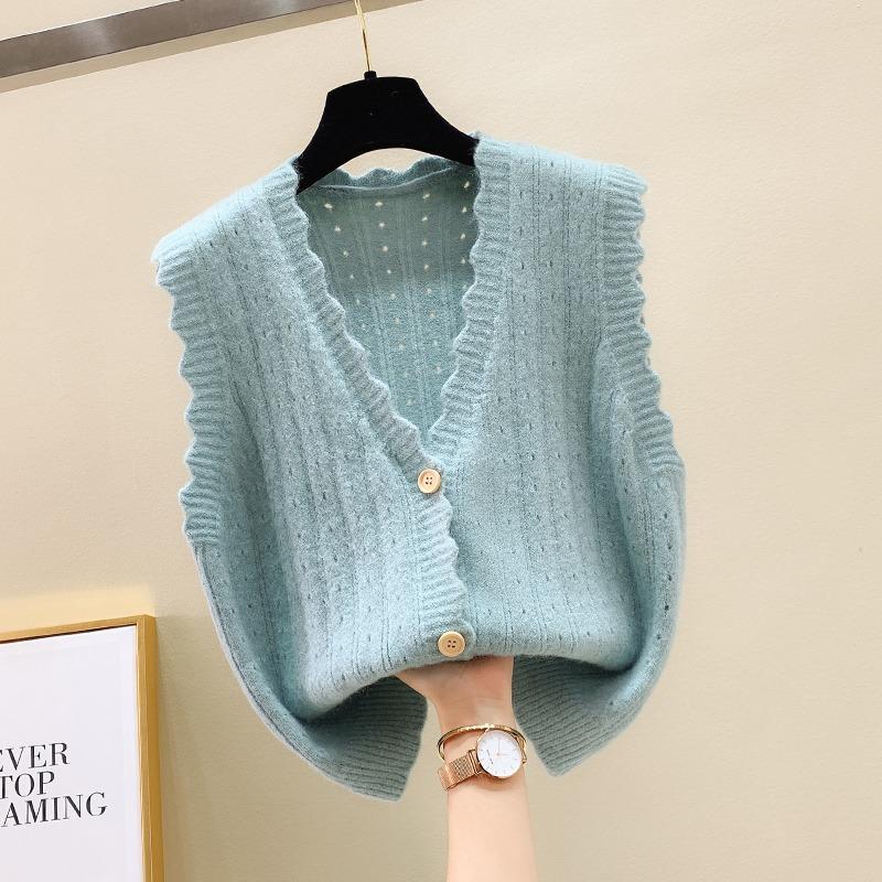 v neck sleeveless knitted cardigan sweater vest for women early autumn new fashion loose short tank tops loose casual solid color elegant clothing