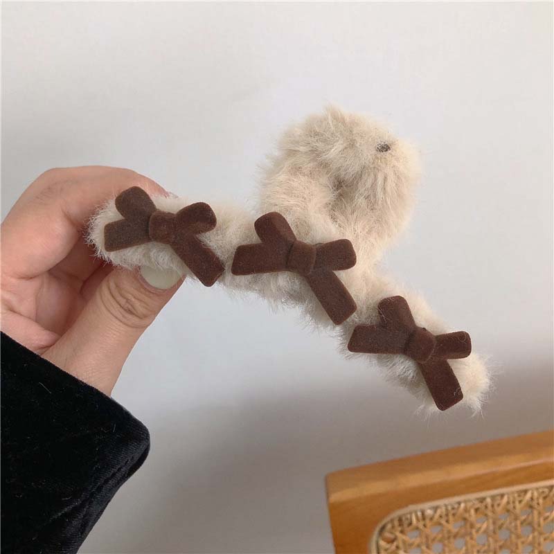 New Elegant Plush Bow Hair Claw Clips for Women Girls Winter Fluffy Plush Large Shark Clamp Hair Clip Headwear Hair Accessories