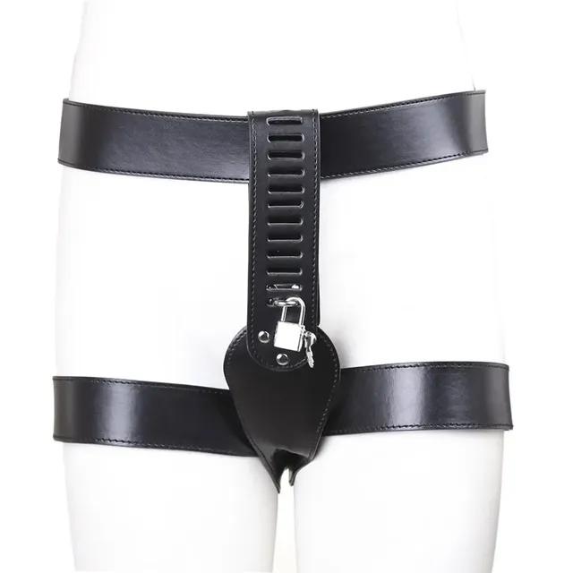 Male Chastity Belt Device BDSM PU Leather Sexy Pants Underwear Cock Lock Penis Bondage Adult Sex Toys for Men Women Erotic Games