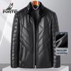 Futing Men's Lambskin Leather Jacket with Detachable Mink Fur Collar