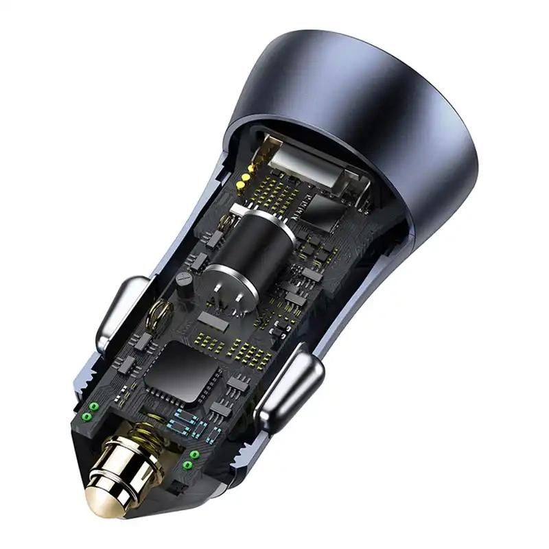 Ładowarka Samochodowa Baseus Golden Contactor Pro, Usb + Usb-C, Qc4.0+, Pd, Scp, 40W (Szara) + Kabel Usb Do Usb-C 1M (Czarny)