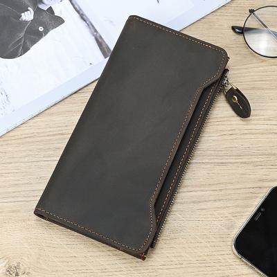Men's Retro Wallet, Crazy Horse Leather Buckle Wallet, Multi Card Slot, Loose Change, Baotou Layer, Leather Handbag, Men's Bag
