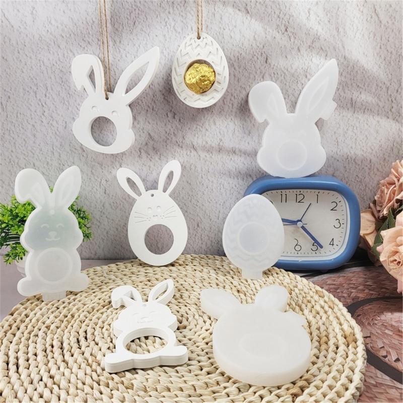 Easter Theme Resin Pendant Silicone Molds Eggs/Rabbit Silicone Molds Heat Resistant for Chocolate Holder Jewelry Making