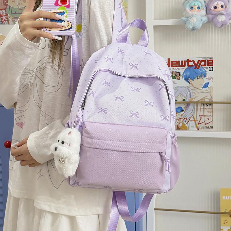 Schoolbag Korean Version of the New Bow Girl Style Backpack Splicing Versatile Shopping Small Backpack Lightweight Student Schoolbag Women