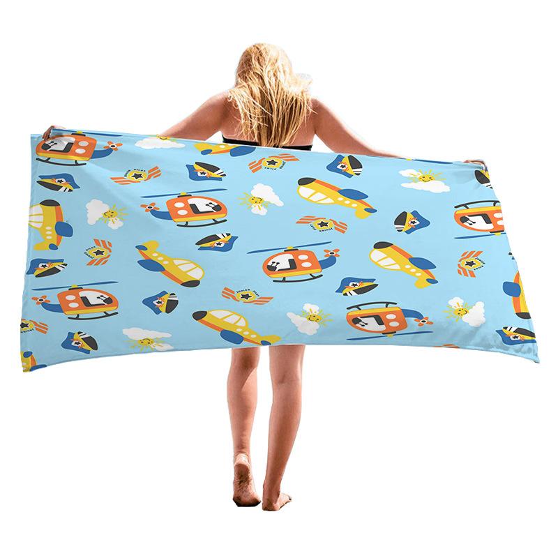 Cartoon Car Design Digital-printed Polyester Superfine Fiber Double-sided Fleece Beach Vacation Bath Towel, Beach Towel
