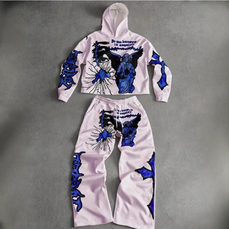 Unisex Streetwear Hoodie Straight Leg Pants