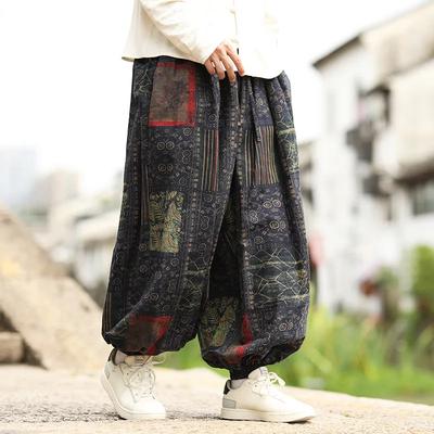 2026 Spring Men Retro Tie Dye Casual Pants Men Loose Wide Leg Lantern Pants Tai Chi Pattern Pants Women Leisure Long Trousers
