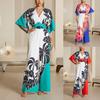 Womens V-Neck Printed Jumpsuit High-Waisted Wide-Leg Pants Casual Office Wear Lightweight Batwing Sleeve