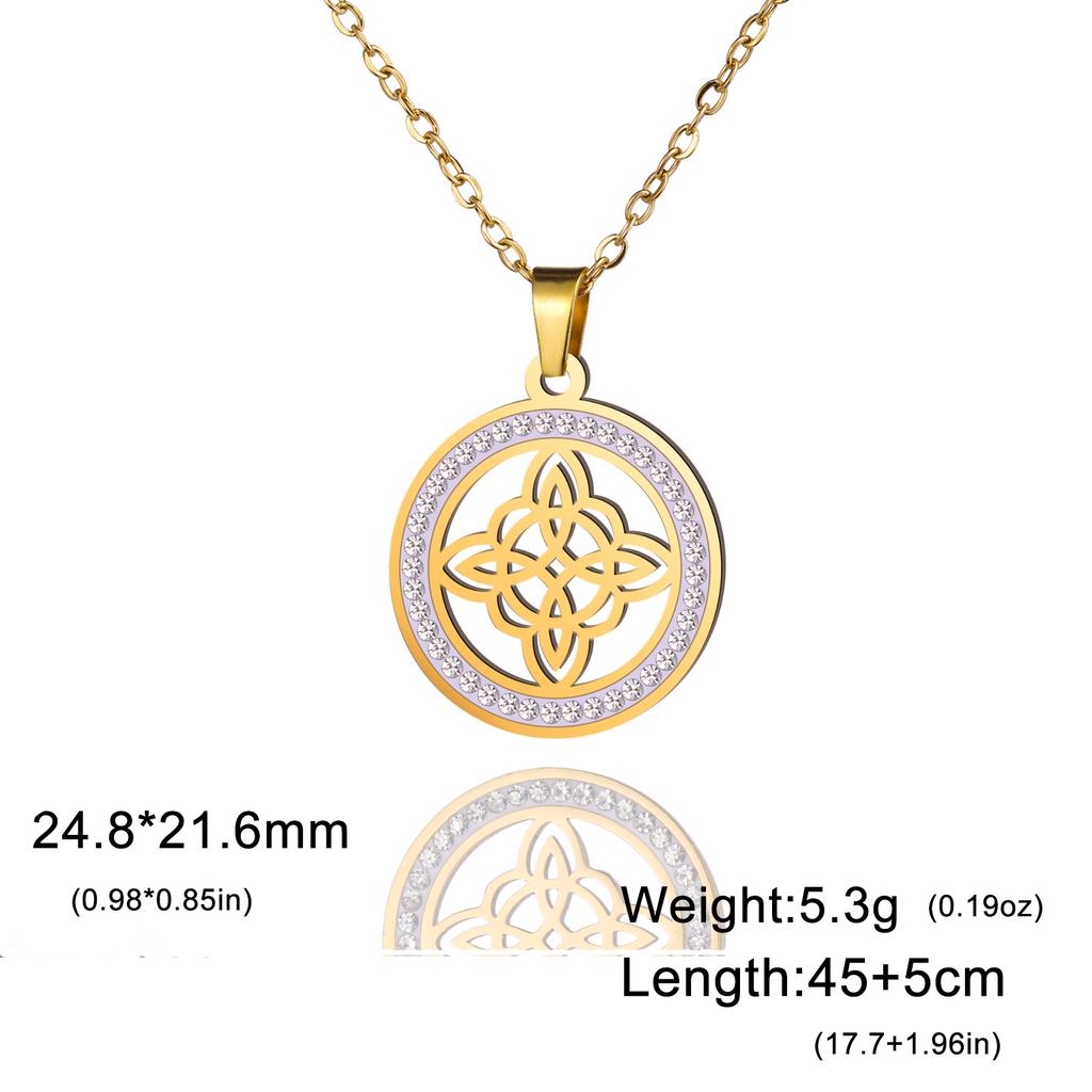 Fashion Witch Knot Necklace Celtic Irish Round Pendant Necklace with Rhinestones Women's Clavicle Chain Lucky Jewelry Party Gift