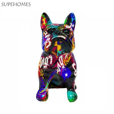 Statue Bouledogue Français Graffiti Kawaii Mini Cartoon Coloré Statue de Chien Romance Exquise Peinte Statue de Bouledogue Salon
