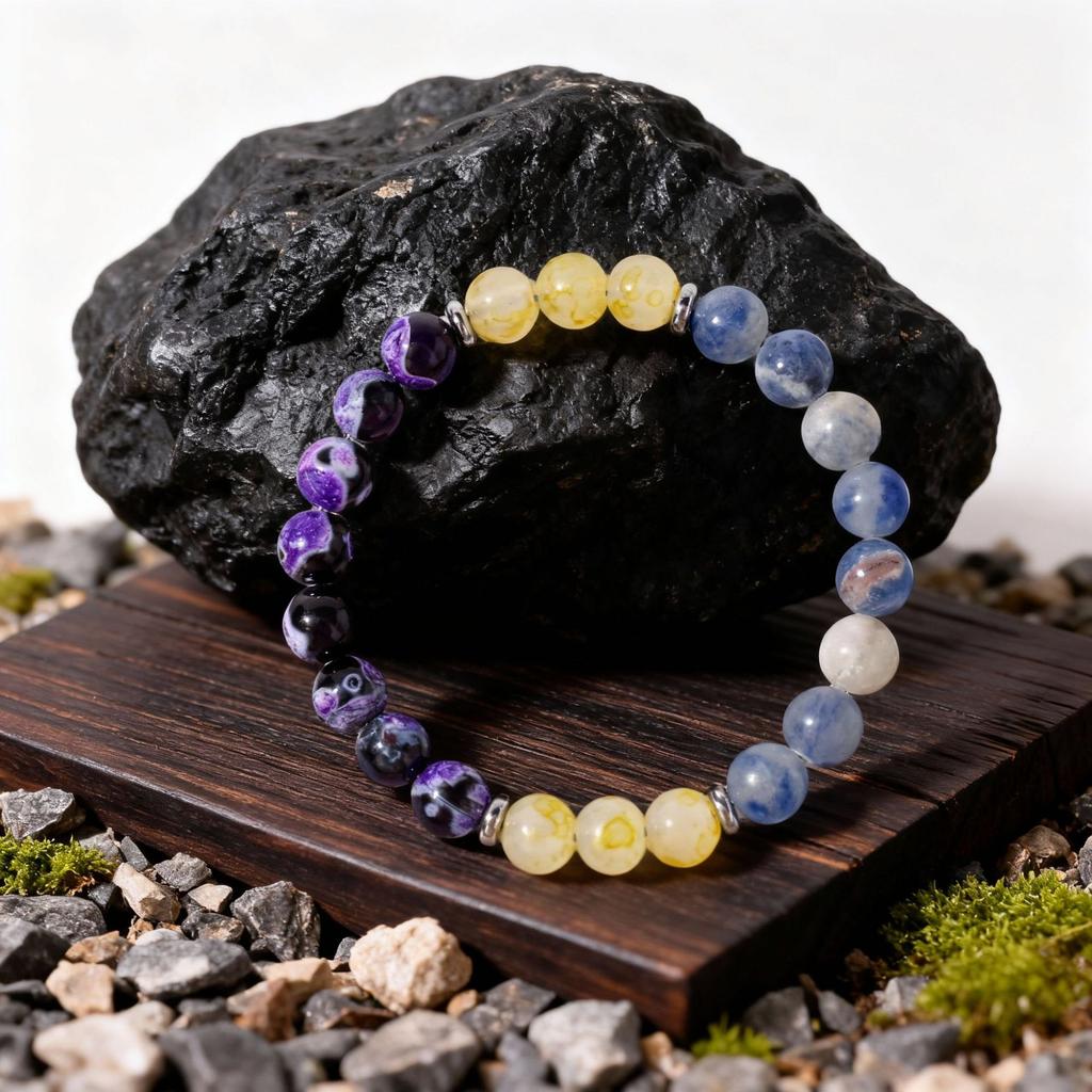 Blue Spot Stone Yellow Agate Purple White Dotted Agate Beaded Bracelet with Spacers Natural Fashion Jewelry for Men Women Daily Wear Gift