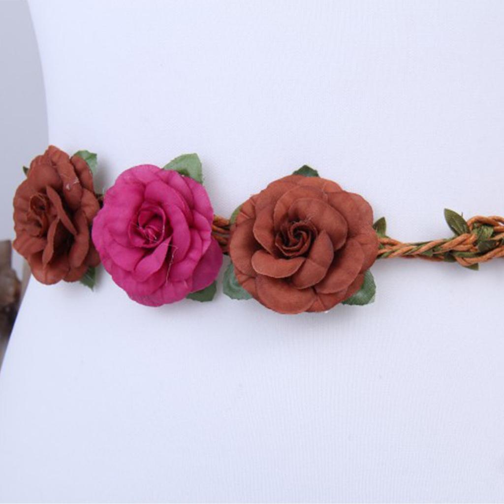 Colorful Flower Women Waist Belt Vintage Wide Bohemian Belts Adjustable Hole Women Handmade Summer Seaside Waist Belt