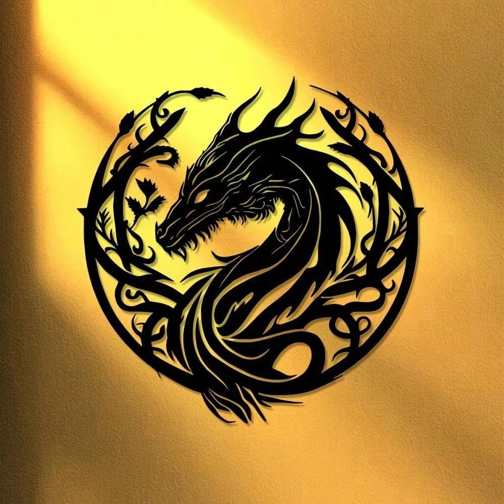 Iron Dragon Head Floral Metal Wall Art Decor Sculpture Gift