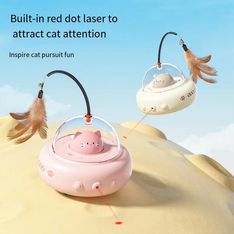 Intelligentes Elektrisches Katzen-Spielzeug UFO Automatisches Interaktives Katzen-Spielzeug mit Feder & Glocke, Bewegungssensor Laser Katzen-Spielzeug für Wohnungskatzen