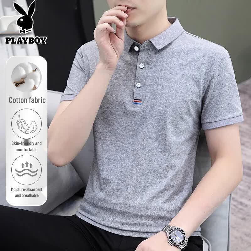 PLAYBOY Men s Summer Cotton Elastic Polo T-Shirt M