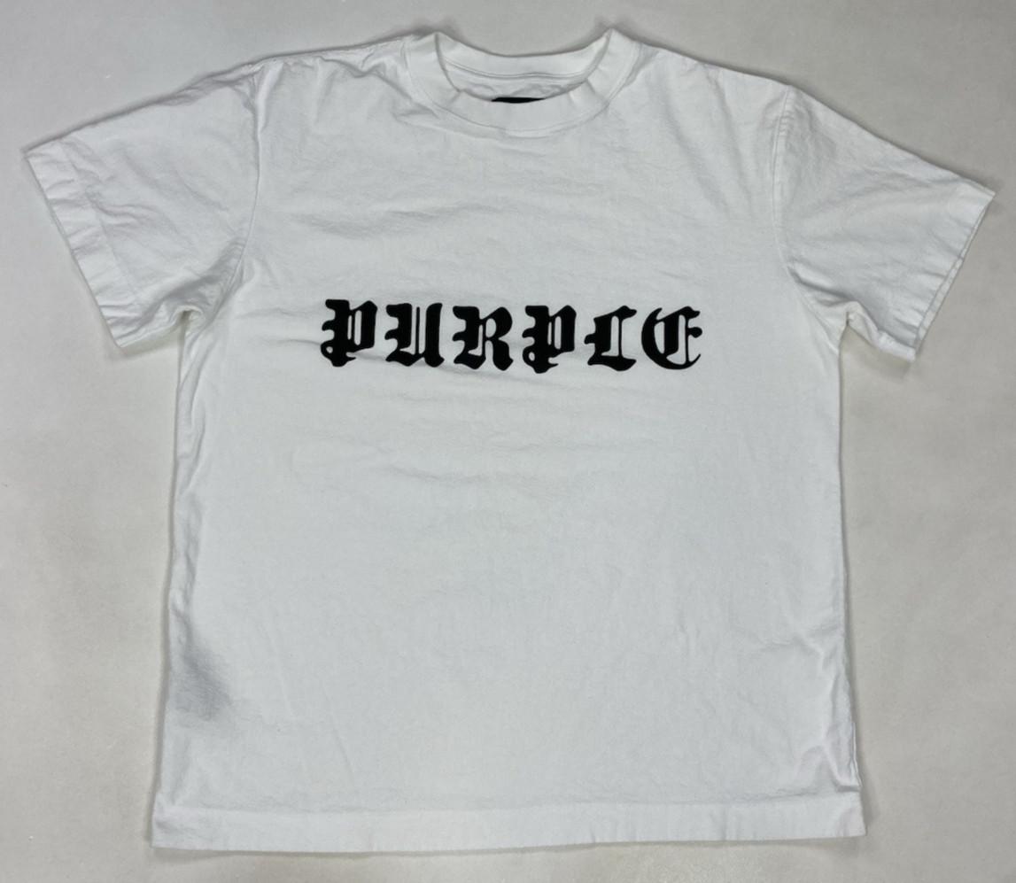 Purple Brand Logo Gothic Graphic Textured T-shirt Men Medium White Short Sleeve S